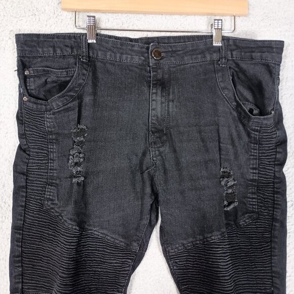 Balmain Paris Jeans Men's 40 Black Denim Dark Wash Straight Leg Distressed Biker - Picture 3 of 13